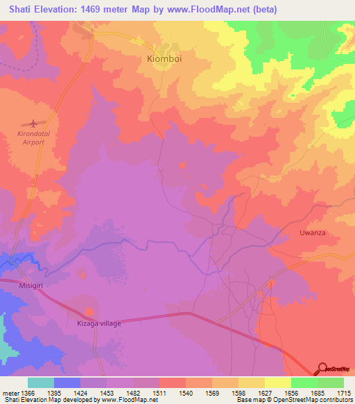 Shati,Tanzania Elevation Map