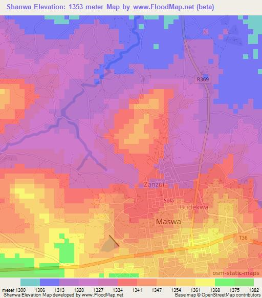 Shanwa,Tanzania Elevation Map