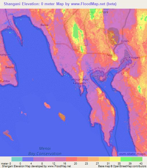 Shangani,Tanzania Elevation Map