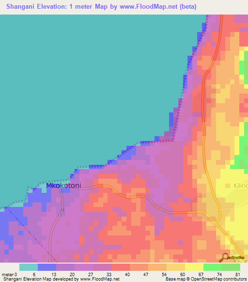 Shangani,Tanzania Elevation Map