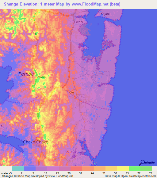 Shanga,Tanzania Elevation Map
