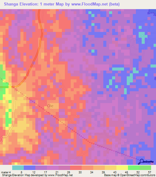 Shanga,Tanzania Elevation Map