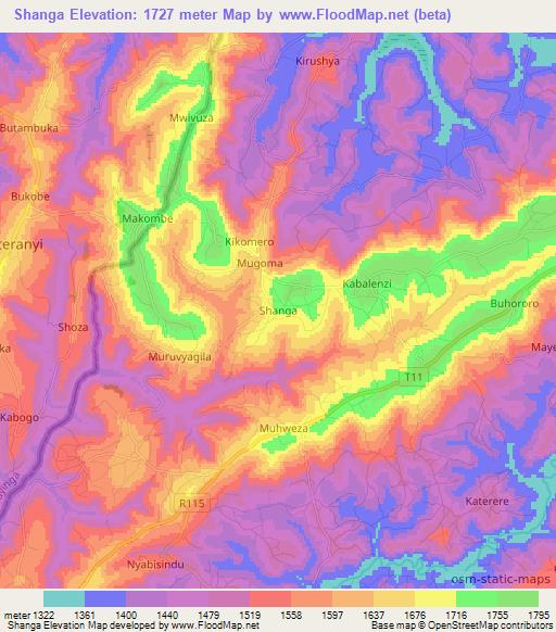 Shanga,Tanzania Elevation Map