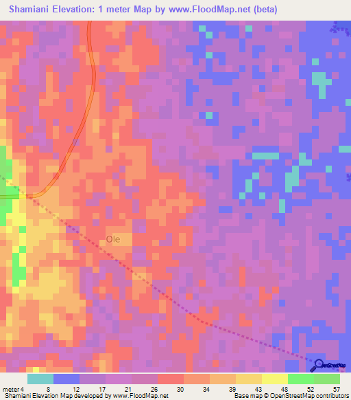 Shamiani,Tanzania Elevation Map