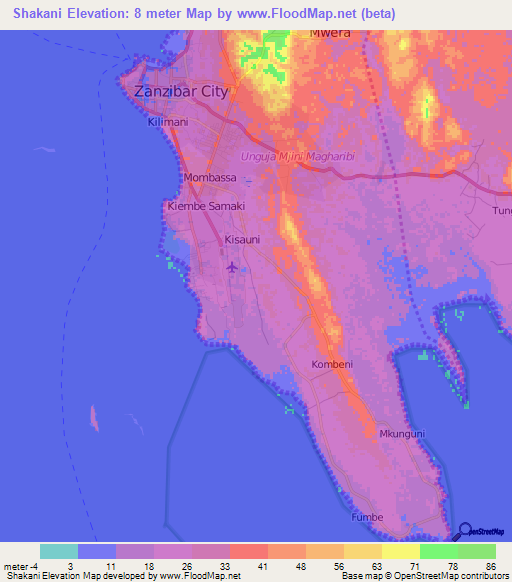 Shakani,Tanzania Elevation Map