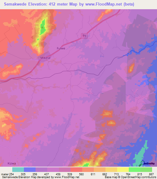 Semakwede,Tanzania Elevation Map