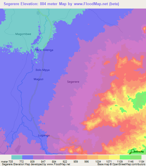 Segerere,Tanzania Elevation Map