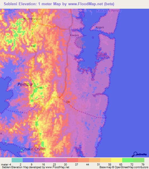Sebleni,Tanzania Elevation Map