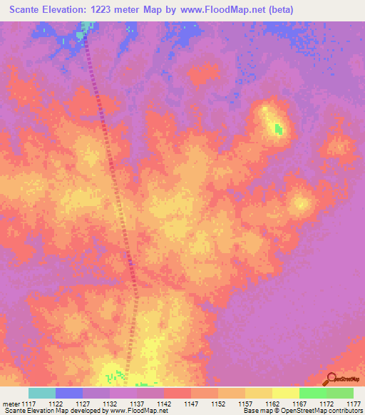 Scante,Tanzania Elevation Map