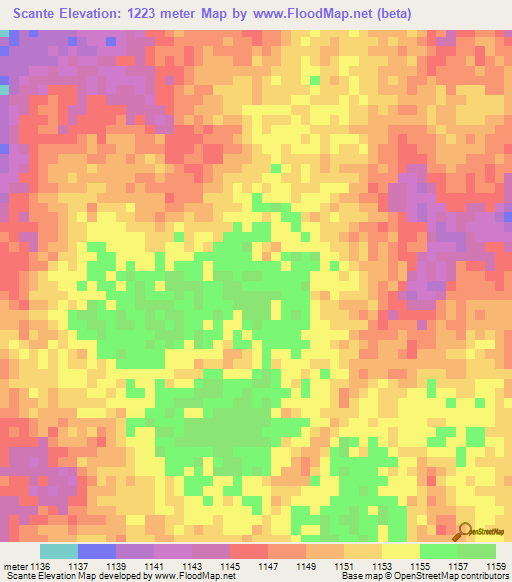 Scante,Tanzania Elevation Map