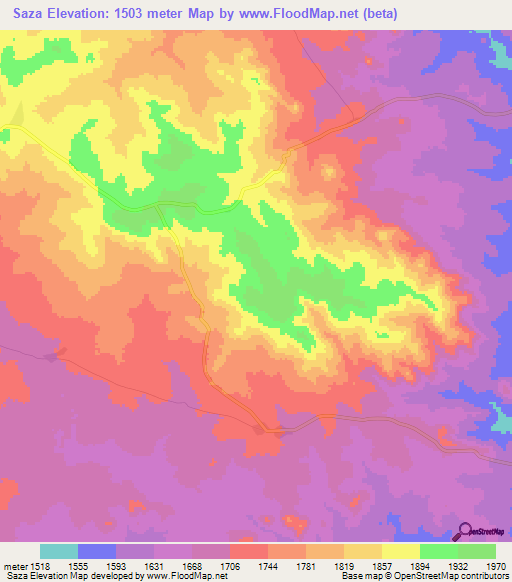 Saza,Tanzania Elevation Map