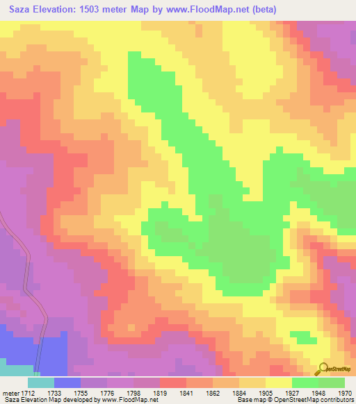 Saza,Tanzania Elevation Map