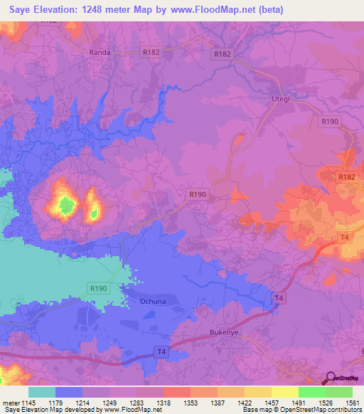 Saye,Tanzania Elevation Map