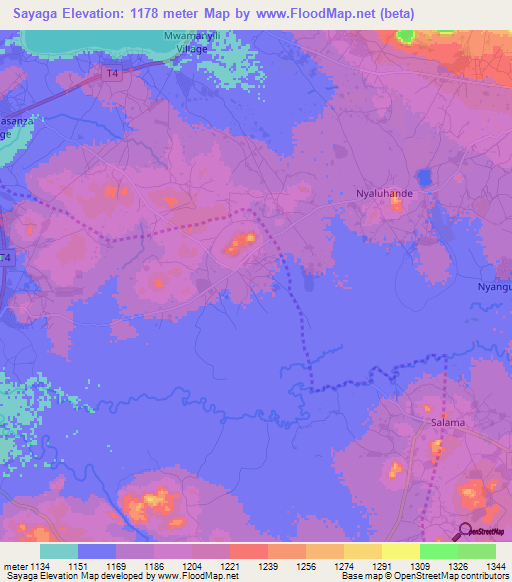 Sayaga,Tanzania Elevation Map