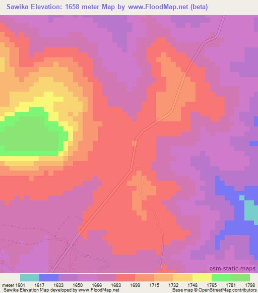 Sawika,Tanzania Elevation Map