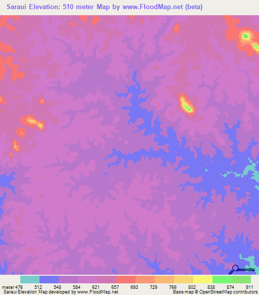 Saraui,Tanzania Elevation Map