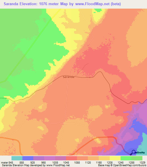 Saranda,Tanzania Elevation Map