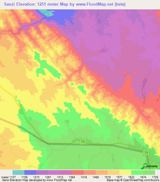 Sanzi,Tanzania Elevation Map