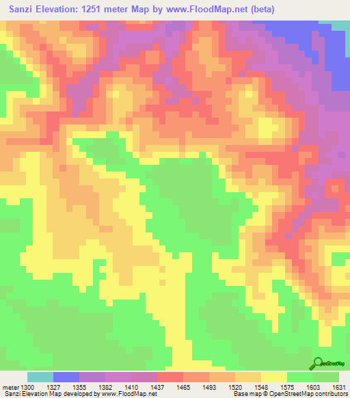 Sanzi,Tanzania Elevation Map