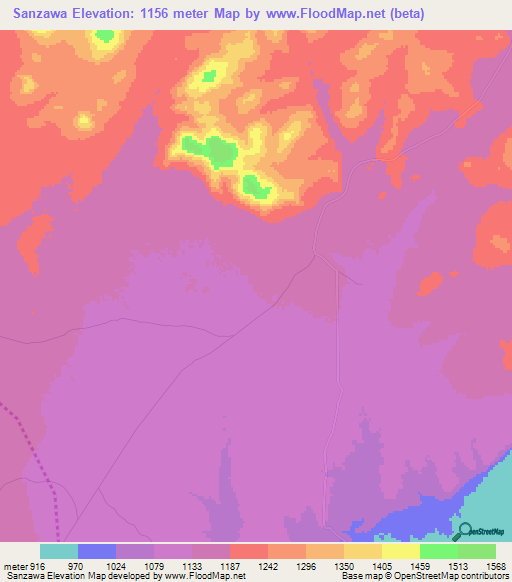 Sanzawa,Tanzania Elevation Map