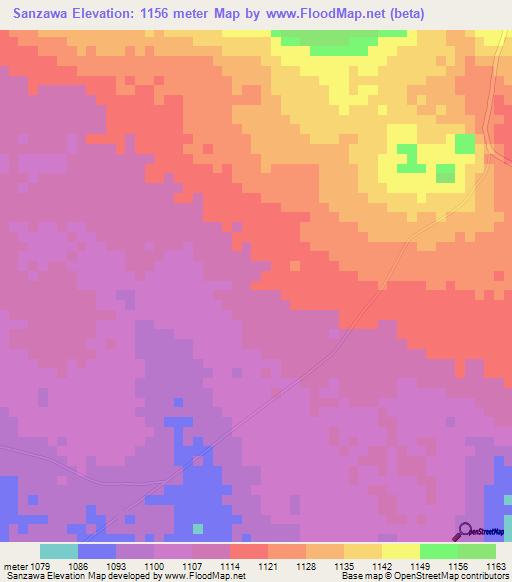 Sanzawa,Tanzania Elevation Map