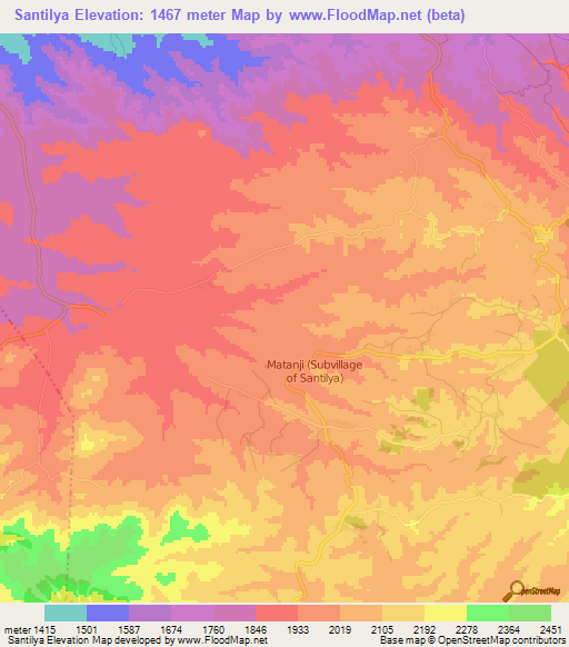 Santilya,Tanzania Elevation Map