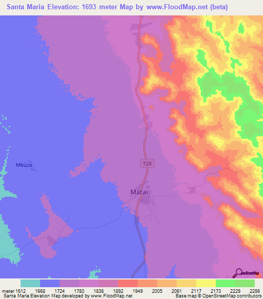 Santa Maria,Tanzania Elevation Map