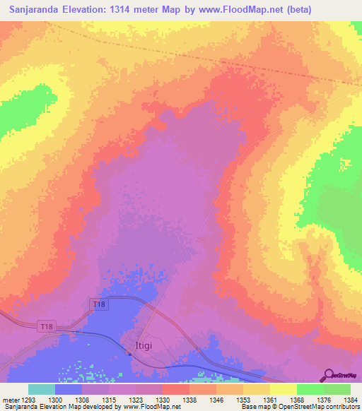 Sanjaranda,Tanzania Elevation Map