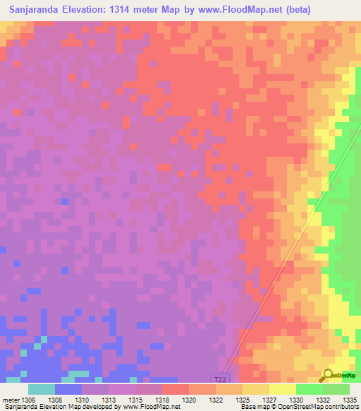 Sanjaranda,Tanzania Elevation Map