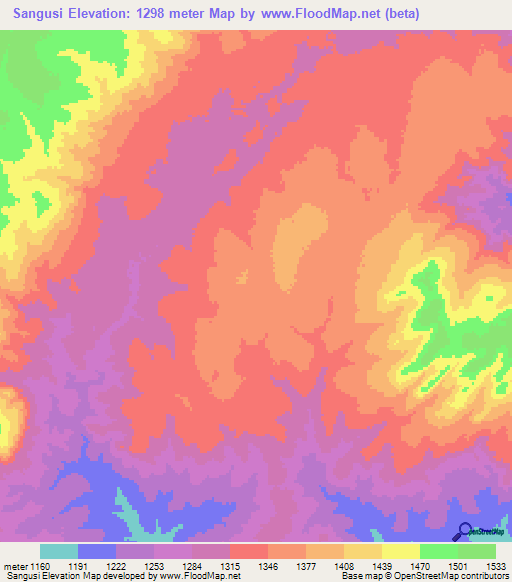 Sangusi,Tanzania Elevation Map