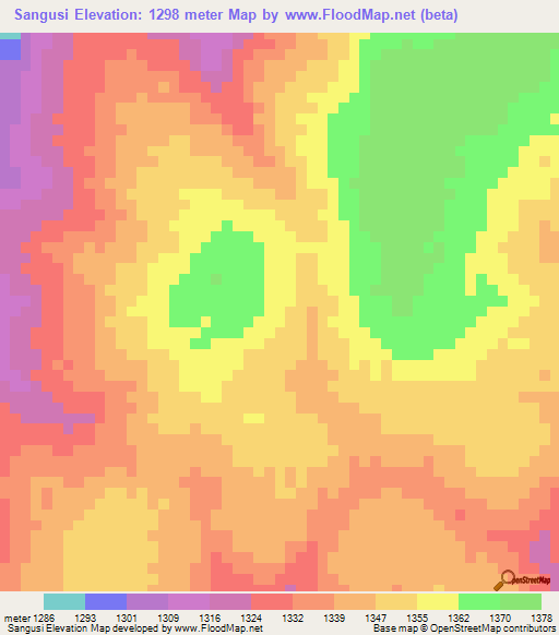 Sangusi,Tanzania Elevation Map