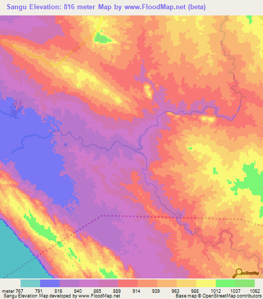 Sangu,Tanzania Elevation Map