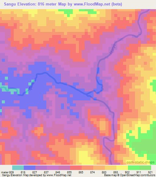 Sangu,Tanzania Elevation Map