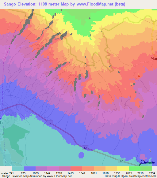 Sango,Tanzania Elevation Map