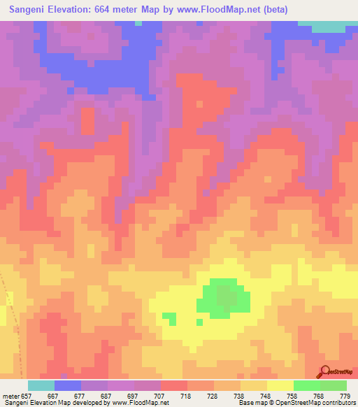 Sangeni,Tanzania Elevation Map