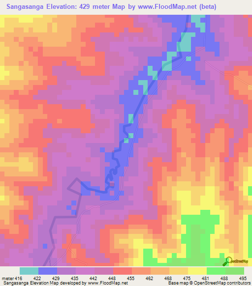 Sangasanga,Tanzania Elevation Map