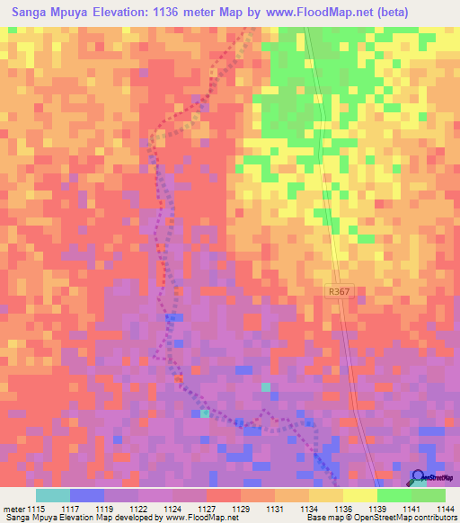 Sanga Mpuya,Tanzania Elevation Map