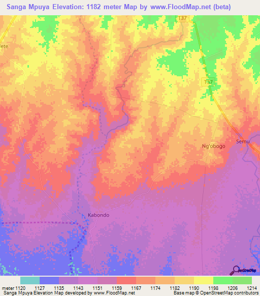 Sanga Mpuya,Tanzania Elevation Map