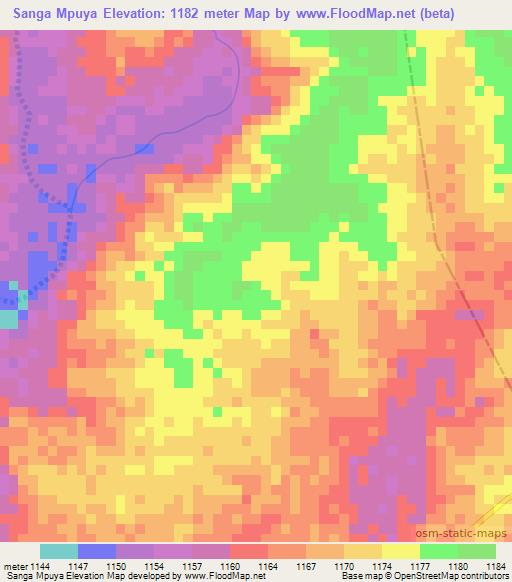 Sanga Mpuya,Tanzania Elevation Map