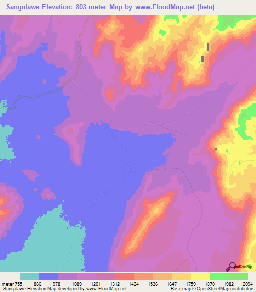 Sangalawe,Tanzania Elevation Map