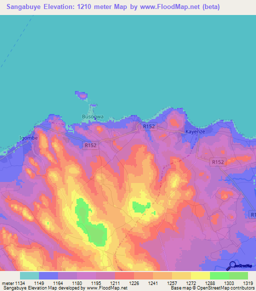 Sangabuye,Tanzania Elevation Map