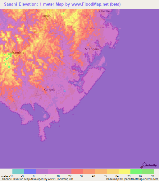 Sanani,Tanzania Elevation Map