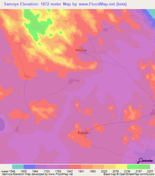 Samvya,Tanzania Elevation Map