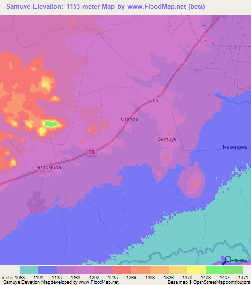 Samuye,Tanzania Elevation Map