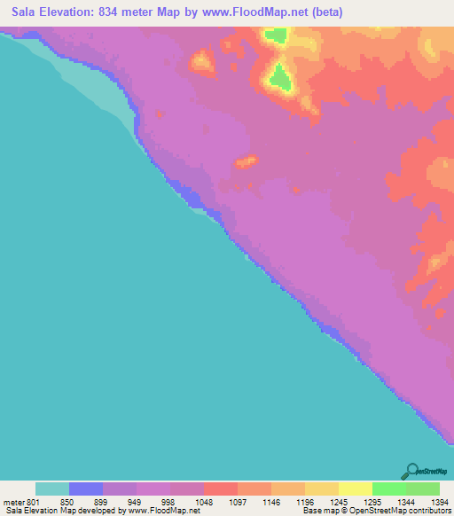 Sala,Tanzania Elevation Map