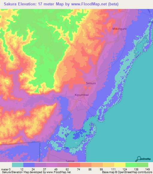 Sakura,Tanzania Elevation Map