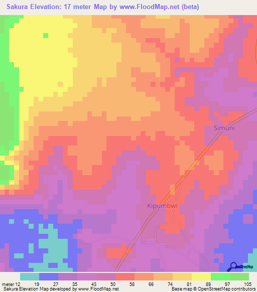 Sakura,Tanzania Elevation Map