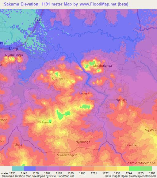 Sakuma,Tanzania Elevation Map