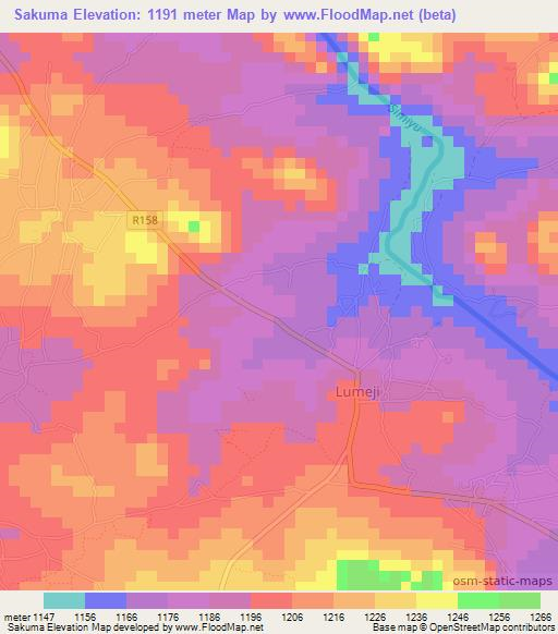 Sakuma,Tanzania Elevation Map