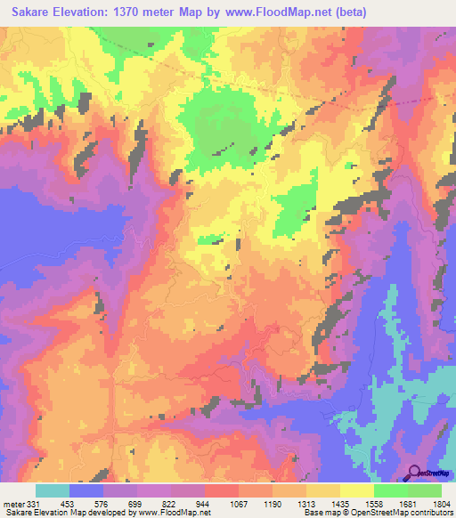 Sakare,Tanzania Elevation Map